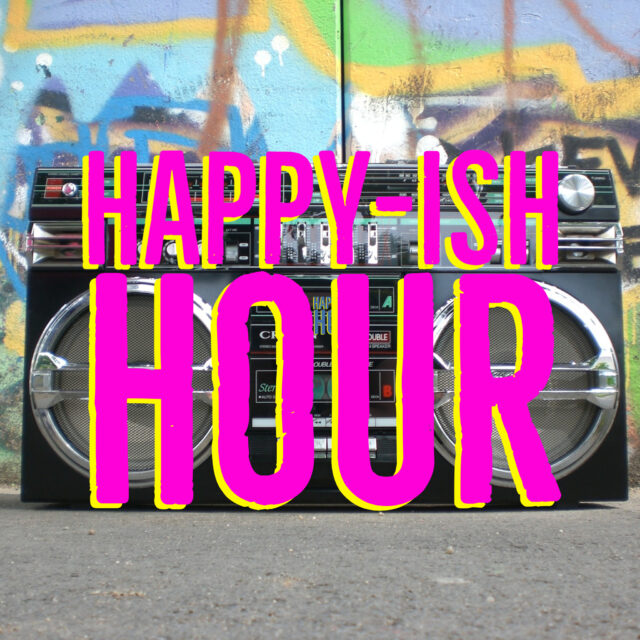 boombox with Happyish Hour logo